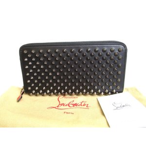 Photo: Christian Louboutin Panettone Black Leather Spikes Round Zip Wallet #9954