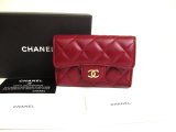Photo: CHANEL Matelasse CC Logo Bordeaux Leather Card Case #9956