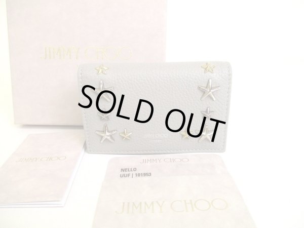 Photo1: JIMMY CHOO Starts Soft Gray Leather Credit Card Business Card Holder NELLO #9961