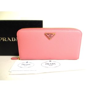 Photo: PRADA Pink Saffiano Triang Leather Round Zip Long Wallet #9968