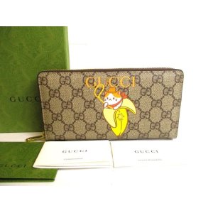 Photo: GUCCI GG Coating Canvas PVC Leather Bananya Motif Round Zip Wallet #9975