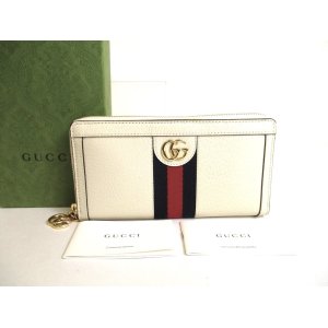 Photo: GUCCI GG White Leather Web Stripe Ophidia GG Zip Around Wallet #9976