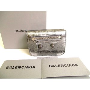 Photo: BALENCIAGA Silver Gray Leather Trifold LE CAGOLE Mini Wallet #9984