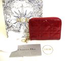 Photo: Christian Dior Lady Dior Red Patent Leather Round Zip Coin Purse #9989