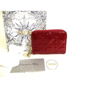 Photo: Christian Dior Lady Dior Red Patent Leather Round Zip Coin Purse #9989