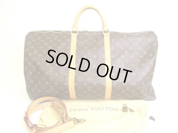 Photo1: LOUIS VUITTON Monogram Leather Brown Boston Bag Keepall 60 Bandouliere #9991