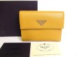 Photo1: PRADA Mustard Yellow Saffiano Leather Bifold Wallet Purse #9994