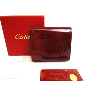 Photo: Cartier Happy Birthday Bordeaux Calf Leather Trifold Wallet Purse #a002