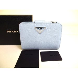Photo: PRADA Saffiano Light Blue Leather Bifold Wallet Compact Wallet #a011