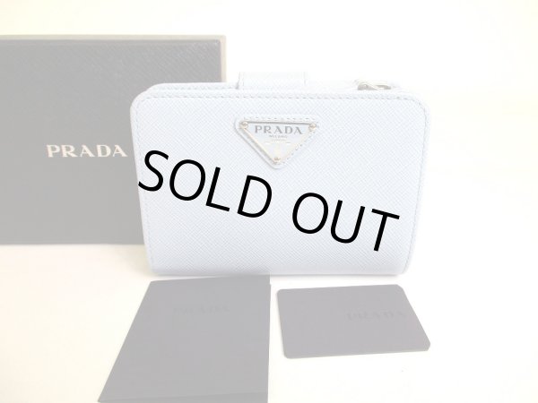 Photo1: PRADA Saffiano Light Blue Leather Bifold Wallet Compact Wallet #a011