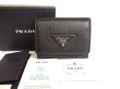 Photo1: PRADA Black VIT Daino Leather Trifold Wallet Compact Wallet #a012
