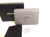 Photo: PRADA Light Gray VIT Daino Leather Trifold Wallet Compact Wallet #a013