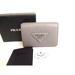 Photo: PRADA Light Gray VIT Daino Leather Trifold Wallet Compact Wallet #a013