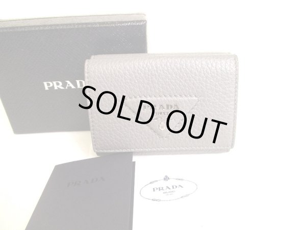 Photo1: PRADA Light Gray VIT Daino Leather Trifold Wallet Compact Wallet #a013