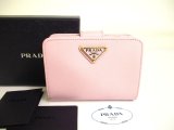 Photo: PRADA Saffiano Light Pink Leather Bifold Wallet Compact Wallet #a014