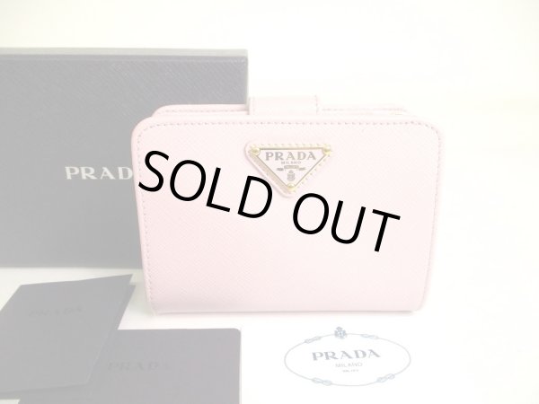 Photo1: PRADA Saffiano Light Pink Leather Bifold Wallet Compact Wallet #a014