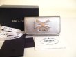 Photo1: PRADA Silver Saffiano Leather Ribbon Motif 4 Pics Key Cases #a015