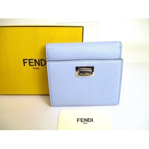 Photo: FENDI Peekaboo Light Blue Leather Palladium Metal Tri-fold Wallet #a019