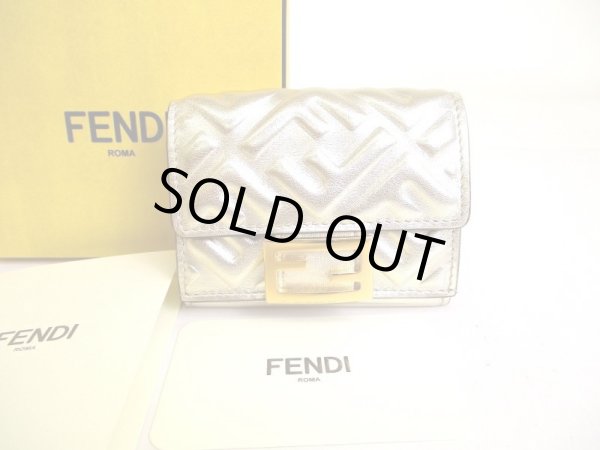 Photo1: FENDI Champagne Gold Leather Baguette Micro Trifold Wallet Compact Wallet #a030