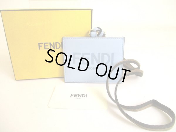 Photo1: FENDI Roma Light Blue Leather Pequin Ribbon Strap Name Badge #a032