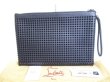 Photo1: Christian Louboutin Plastic Spikes Black Leather A4 Clutch Bag #a035