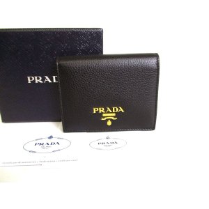 Photo: PRADA Daino Black Red Leather Bifold Wallet Compact Wallet #a040