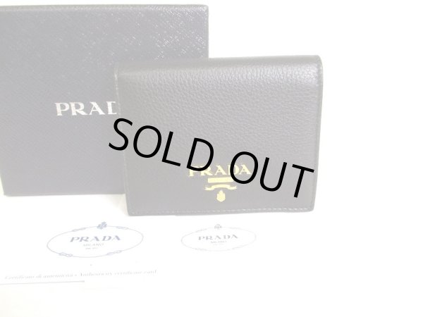 Photo1: PRADA Daino Black Red Leather Bifold Wallet Compact Wallet #a040