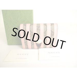 Photo: GUCCI GG Marmont Light Pink Stripes Leather Soft Cream Motif Bifold Wallet #a046