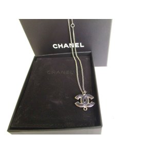 Photo: CHANEL Black CC Logo Silver Chain Necklace #a047