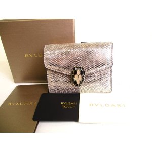 Photo: BVLGARI Serpenti Forever Beige Leather Trifold Wallet Compact Wallet #a055