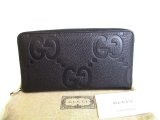 Photo: GUCCI JUmbo GG Black Leather Round Zip Wallet #a056
