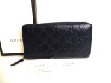 Photo: GUCCI Guccissima Navy Blue Leather Round Zip Long Wallet #a060
