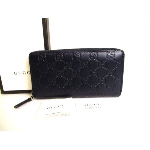 Photo: GUCCI Guccissima Navy Blue Leather Round Zip Long Wallet #a060