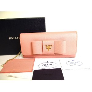Photo: PRADA Saffiano Light Pink Leather Ribbon Bifold Long Flap Wallet #a062
