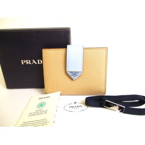 Photo: PRADA Sand Light Blue Leather Small Saffiano and smooth leather wallet #a066