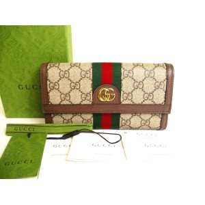 Photo: GUCCI GG Ophidia Brown Leather Web Strip Continental Wallet #a068