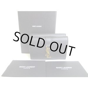 Photo: Saint Laurent Paris YSL Black Leather Trifold Wallet Compact Wallet #a072