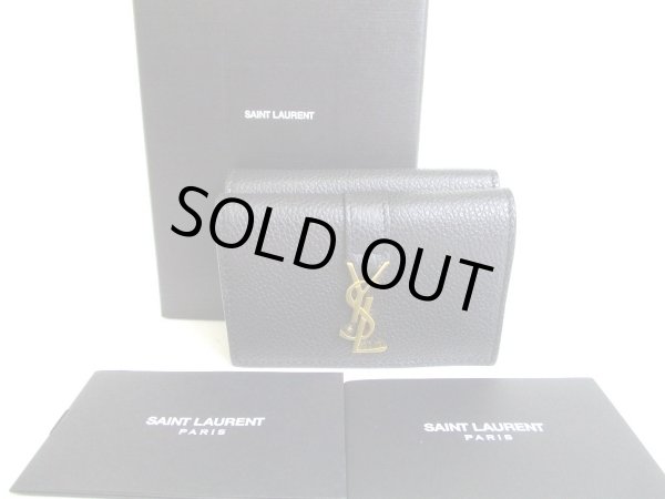 Photo1: Saint Laurent Paris YSL Black Leather Trifold Wallet Compact Wallet #a072