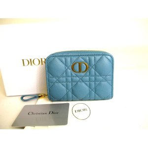 Photo: Christian Dior Marine Blue Leather Caro Scrlet Wallet Bifold Wallet #a076