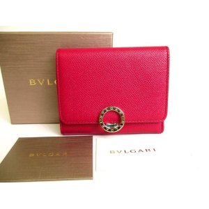 Photo: BVLGARI Wine-red Purple Leather Logo Clip Trifold Wallet #a079