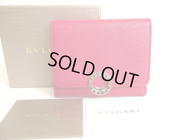 Photo1: BVLGARI Wine-red Purple Leather Logo Clip Trifold Wallet #a079