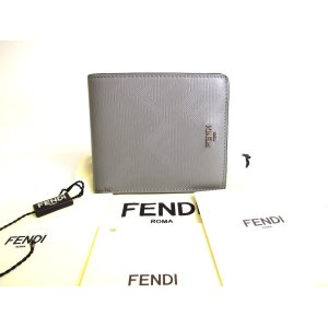 Photo: FENDI Zucca Shadow Gray Yellow Leather Bifold Bil Wallet Compact Wallet #a084