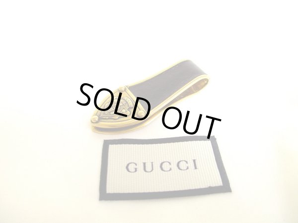 Photo1: GUCCI Old Gucci Gold H/W Black Leather Money Clip #a092