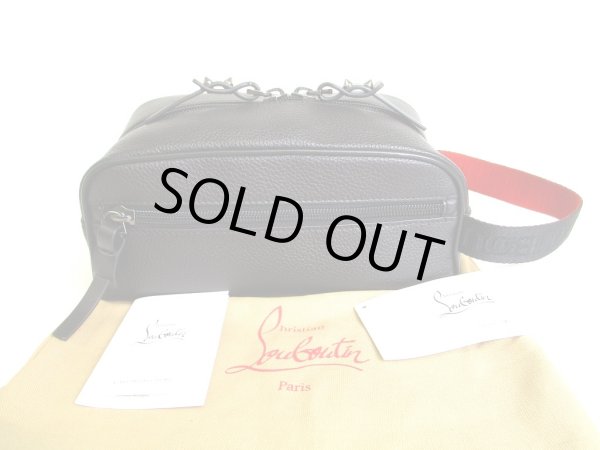 Photo1: Christian Louboutin Braster Black Leather A4 Clutch Bag #a100