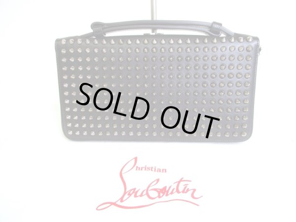 Photo1: Christian Louboutin Panettone Black Leather Spikes Round Zip Wallet #a105