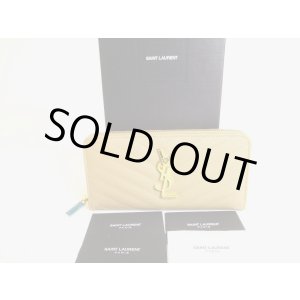 Photo: Saint Laurent Paris YSL Motif Beige Leather Round Zip Long Wallet #a110