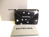 Photo: BALENCIAGA Star Motif Black Leather Trifold Mini Wallet #a114