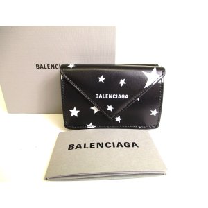 Photo: BALENCIAGA Star Motif Black Leather Trifold Mini Wallet #a114