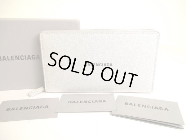 Photo1: BALENCIAGA Everyday Silver Glitter Leather Round Zip Wallet #a119