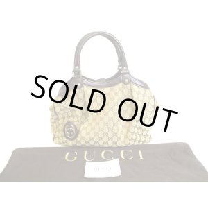 Photo: GUCCI GG Canvas Dark Brown Leather Hand Bag Tote Bag Purse #a125